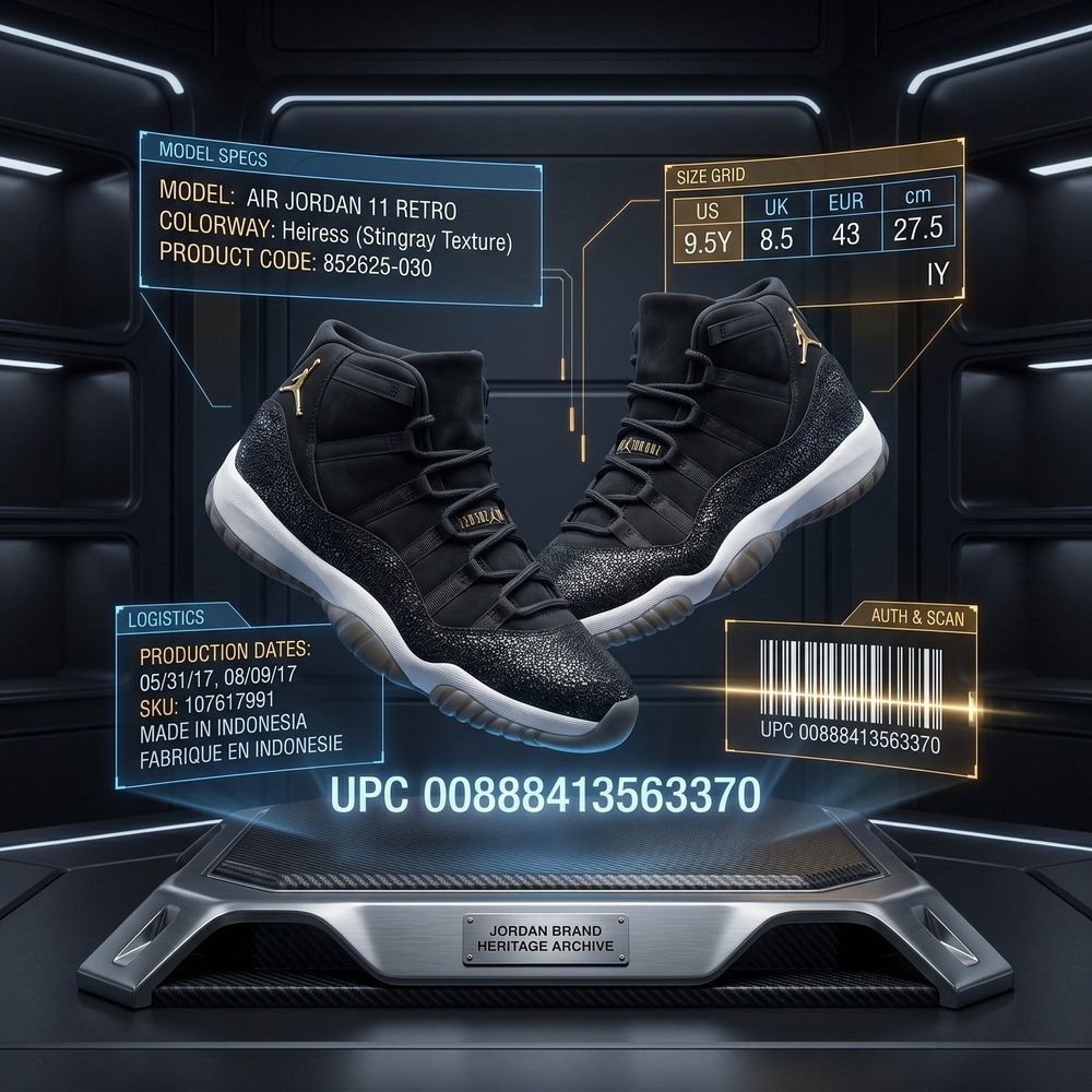 Jordan Air Jordan 11 Retro Heiress Stingray 852625-030‎ 9.5Y 11W